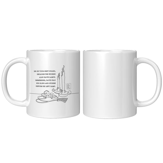11oz White Mug Single-Line Design and David and Goliath Quote, Best Guard, Readiness, Microwave and Dishwasher Safe