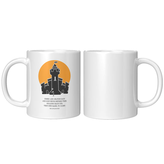 11oz White Mug with Castle Design and Quote, Microwave and Dishwasher Safe