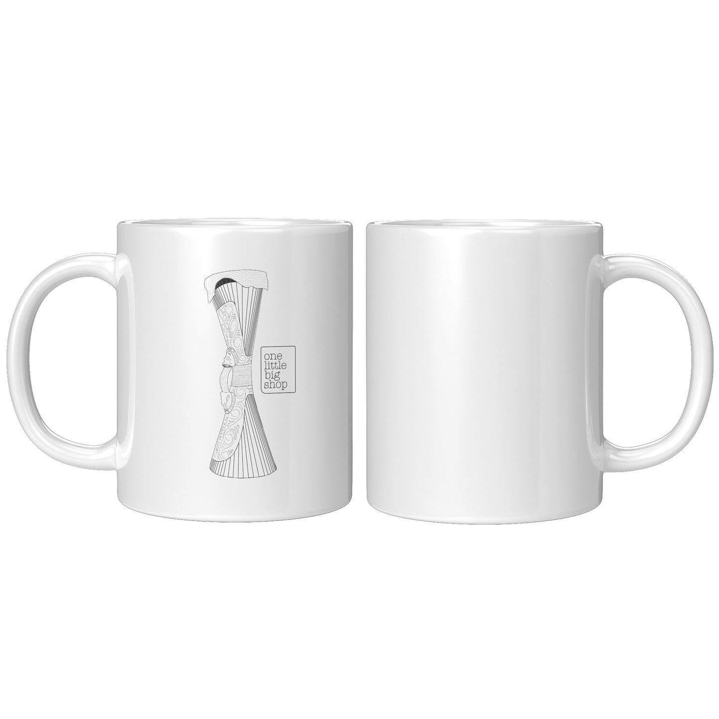 11oz White Mug with One Little Big Shop’s Kundu Drum, Support Small Business, Drum Logo