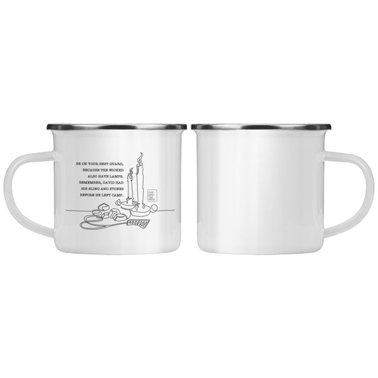 12oz Camping Mug with Single-Line Design and David and Goliath Quote, Best Guard, Readiness, Stainless Steel, Travel Mug