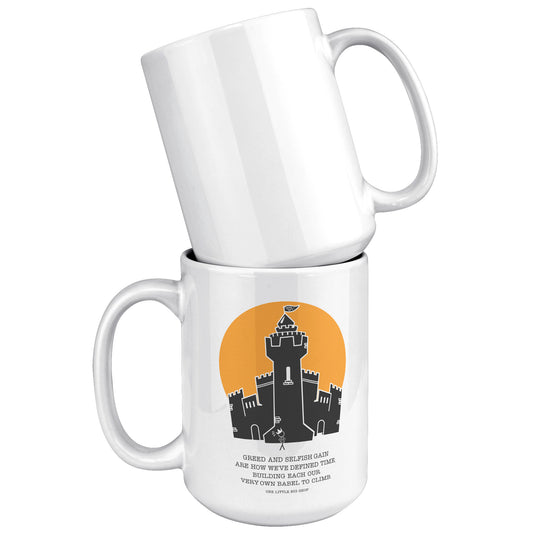 15oz White Ceramic Mug with Castle Design and Quote, Microwave and Dishwasher Safe