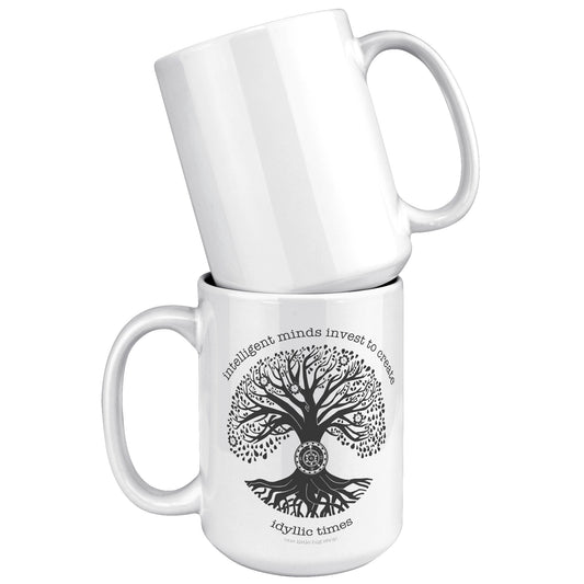 15oz White Ceramic Mug with Tree Design and Saying, Microwave and Dishwasher Safe
