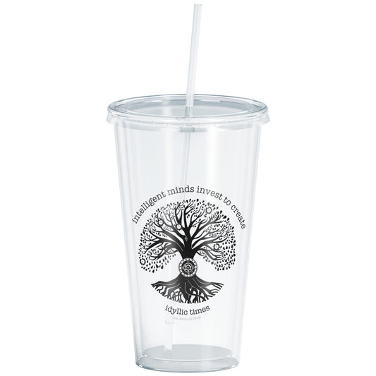 16oz Double-Walled Acrylic Tumbler with Straw, Tree Design and Quote, Hot/Cold Cup