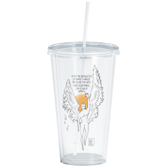 Clear Acrylic Tumbler with Lid and Straw, with Melting Icarus Design